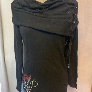 Karv Brand - Black sweater with large neck and corset detail - Size L